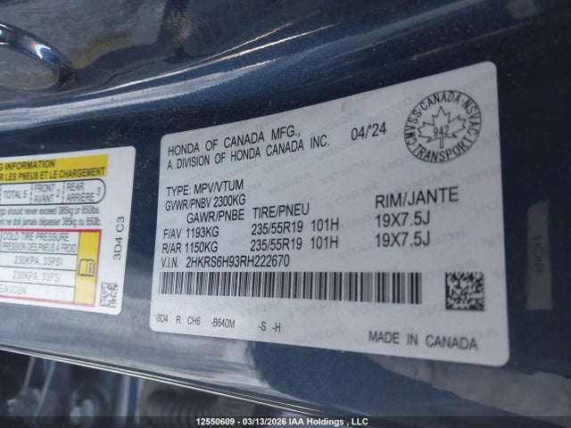 2HKRS6H93RH222670 Honda Cr-v Sport Touring