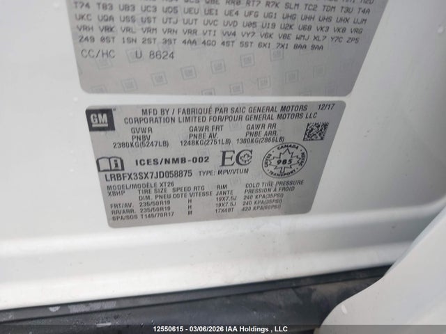 Aukcja sprzedaży 2018 Buick Envision Premium I, vin: LRBFX3SX7JD058875, numer aukcji: 12550615