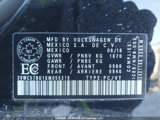 3VWC57BU1KM055318 Volkswagen Jetta 1.4 Tsi Comfortline