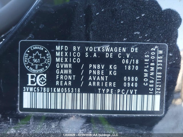 3VWC57BU1KM055318 Volkswagen Jetta 1.4 Tsi Comfortline