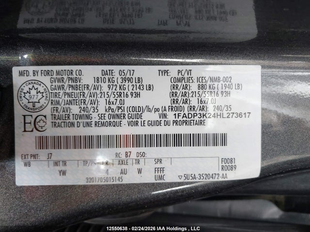 1FADP3K24HL273617 Ford FOCUS SE