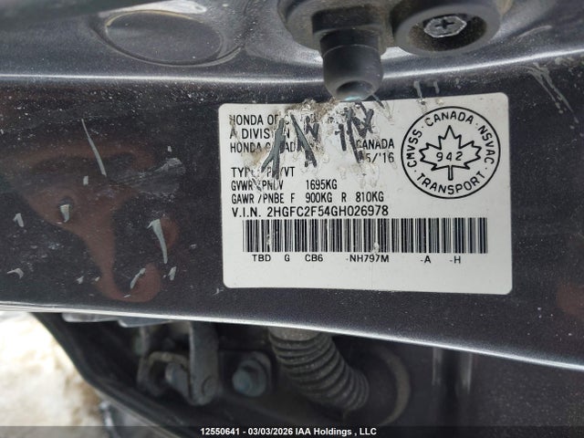 2016 Honda Civic Lx მანქანა იყიდება აუქციონზე, vin: 2HGFC2F54GH026978, აუქციონის ნომერი: 12550641