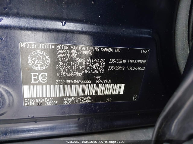 2T3R1RFV1MW239585 Toyota Rav4 Xle
