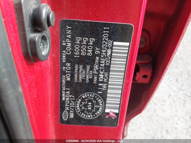 KMHCT4AE5HU322011 Hyundai ACCENT SE