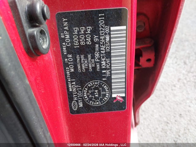 KMHCT4AE5HU322011 Hyundai ACCENT SE