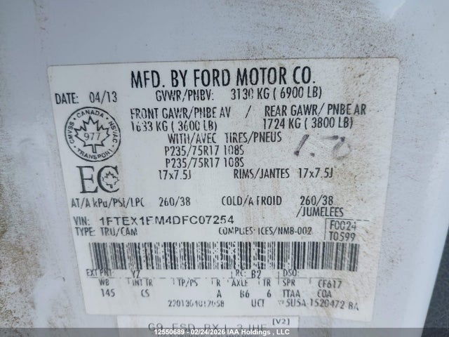 2013 Ford F150 Super Cab მანქანა იყიდება აუქციონზე, vin: 1FTEX1EM4DFC07254, აუქციონის ნომერი: 12550689