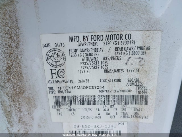 2013 Ford F150 Super Cab მანქანა იყიდება აუქციონზე, vin: 1FTEX1EM4DFC07254, აუქციონის ნომერი: 12550689