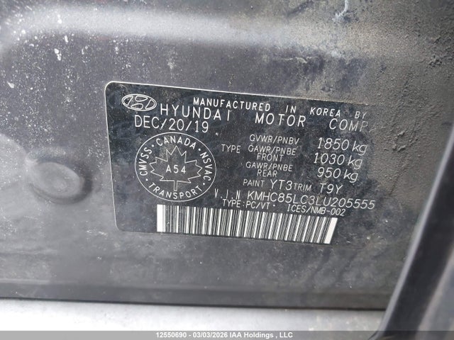 KMHC85LC3LU205555 Hyundai Ioniq Hybrid Preferred