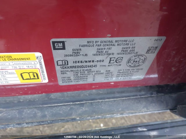 Продажа на аукционе авто 2013 Gmc Acadia Slt1, vin: 1GKKRRED9DJ244345, номер лота: 12550706