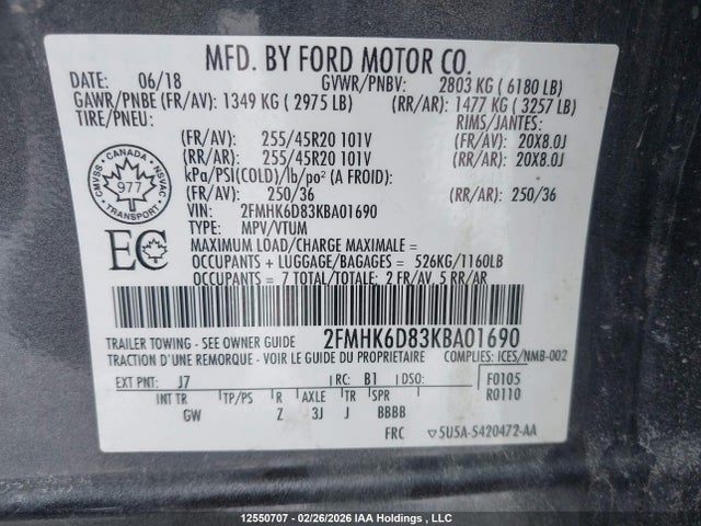 Aukcja sprzedaży 2019 Ford Flex Limited, vin: 2FMHK6D83KBA01690, numer aukcji: 12550707