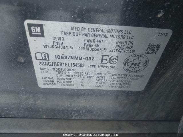 3GNCJREB1EL154503 Chevrolet Trax 2lt