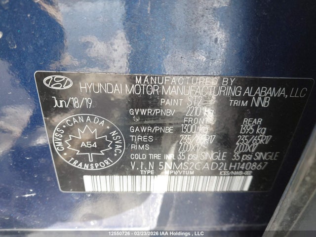 Продаж на аукціоні авто 2020 Hyundai Santa Fe Se, vin: 5NMS2CAD2LH140867, номер лоту: 12550726