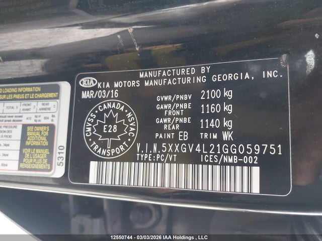 5XXGV4L21GG059751 KIA Optima