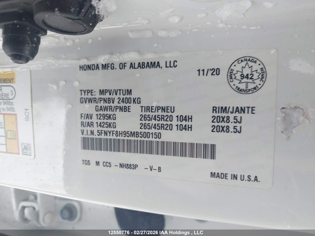 5FNYF8H95MB500150 Honda Passport Touring