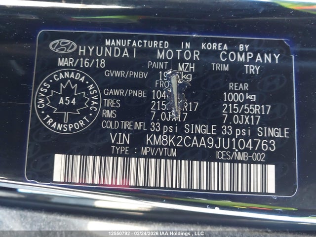 Продаж на аукціоні авто 2018 Hyundai Kona Sel, vin: KM8K2CAA9JU104763, номер лоту: 12550792