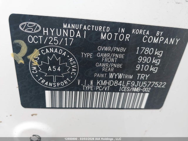 KMHD84LF9JU577522 Hyundai ELANTRA GL