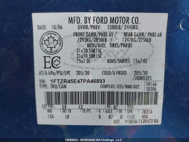 Aukcja sprzedaży 2007 Ford Ranger Super Cab, vin: 1FTZR45E47PA46893, numer aukcji: 12550823