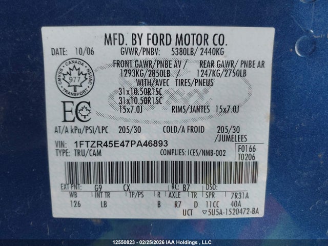 Aukcja sprzedaży 2007 Ford Ranger Super Cab, vin: 1FTZR45E47PA46893, numer aukcji: 12550823