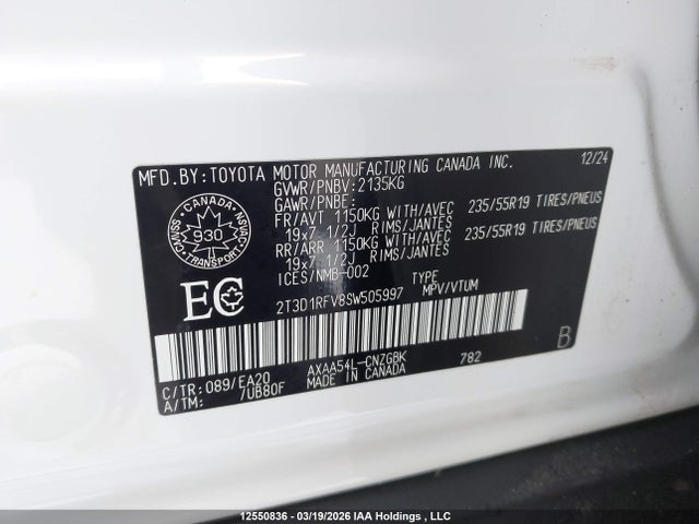 12550836 :رقم المزاد ، 2T3D1RFV8SW505997 vin ، 2025 Toyota Rav4 Limited مزاد بيع