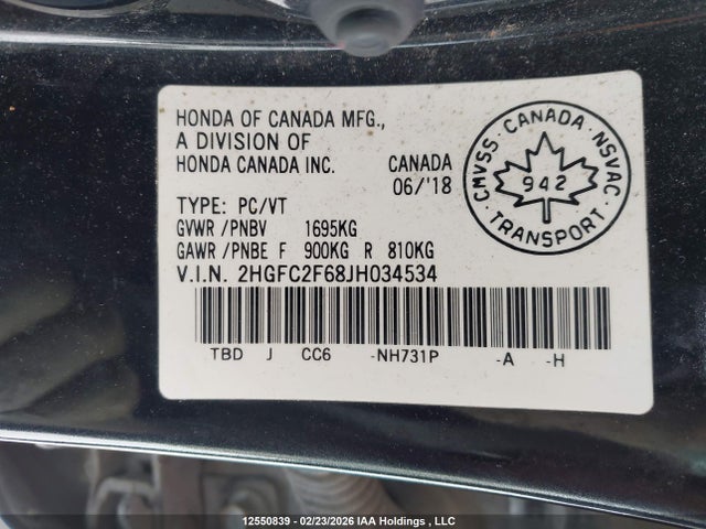 2HGFC2F68JH034534 Honda CIVIC SE