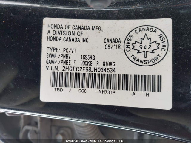 2HGFC2F68JH034534 Honda CIVIC SE