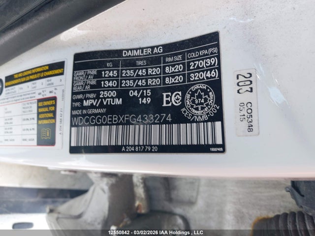 WDCGG0EBXFG433274 Mercedes-Benz Glk 250 Bluetec 4matic