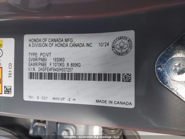 Aukcja sprzedaży 2025 Honda Civic Hybrid, vin: 2HGFE4F84SH007257, numer aukcji: 12550860