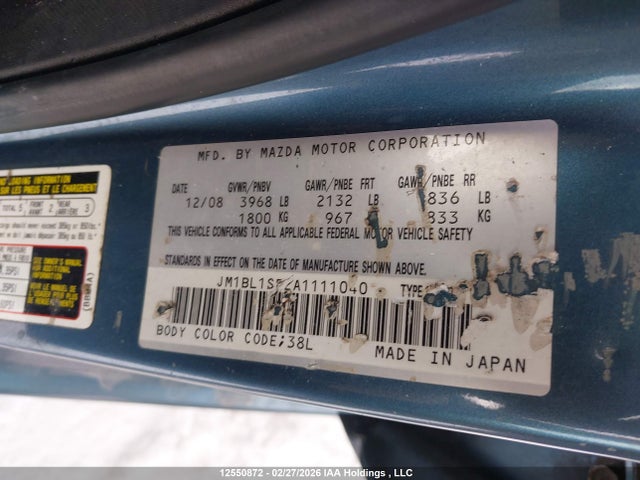Aukcja sprzedaży 2010 Mazda Mazda3, vin: JM1BL1SF2A1111040, numer aukcji: 12550872