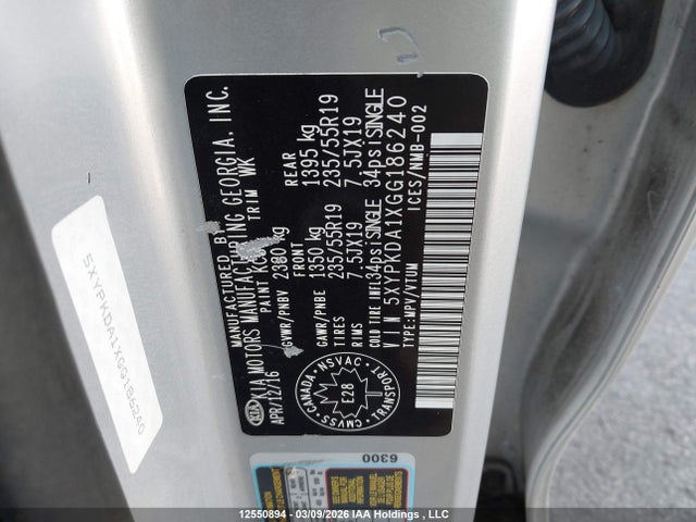 5XYPKDA1XGG186240 KIA Sorento