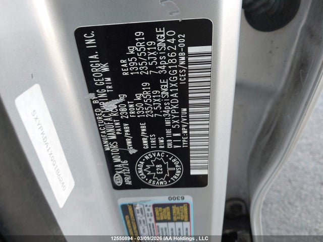 5XYPKDA1XGG186240 KIA Sorento