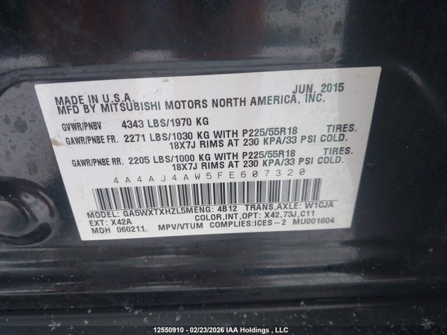 4A4AJ4AW5FE607320 Mitsubishi Rvr Gt