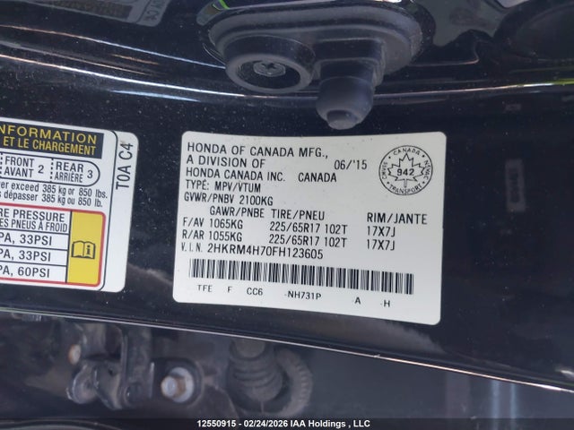 2HKRM4H70FH123605 Honda Cr-v Ex-l