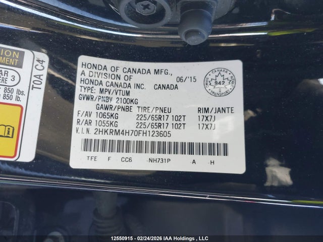 2HKRM4H70FH123605 Honda Cr-v Ex-l