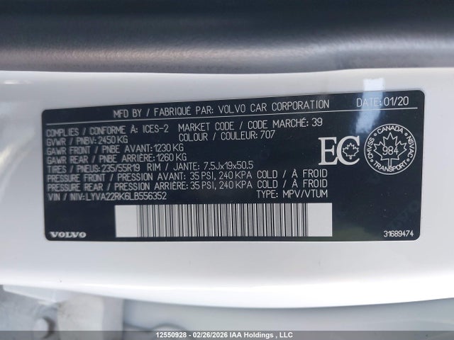 LYVA22RK6LB556352 Volvo Xc60 T6 Momentum