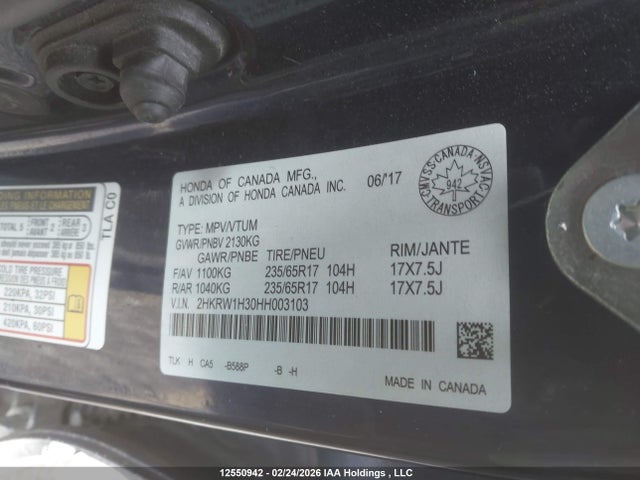 2HKRW1H30HH003103 Honda CR-V LX