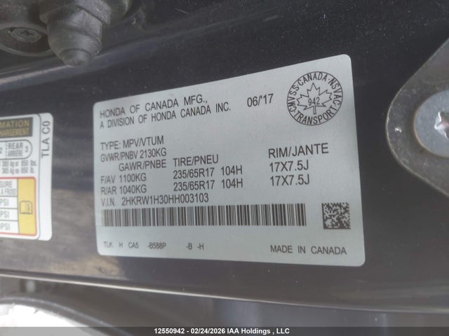 2HKRW1H30HH003103 Honda CR-V LX