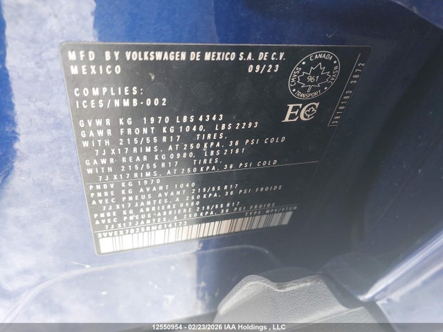 12550954 :رقم المزاد ، 3VVEX7B25RM014173 vin ، 2024 Volkswagen Taos Se مزاد بيع