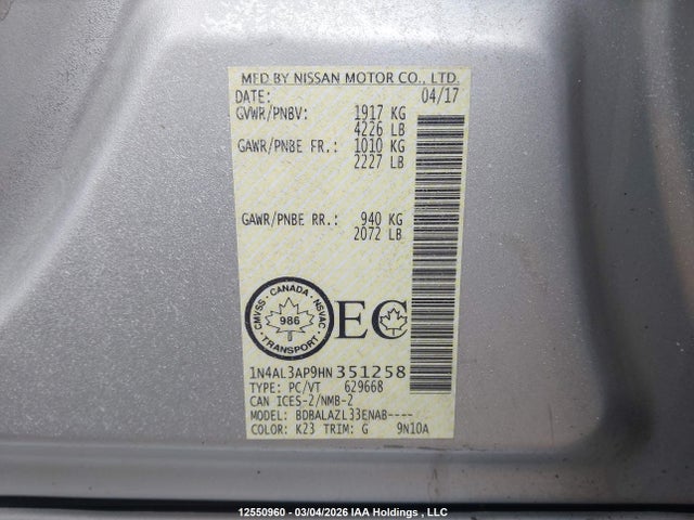 1N4AL3AP9HN351258 Nissan Altima