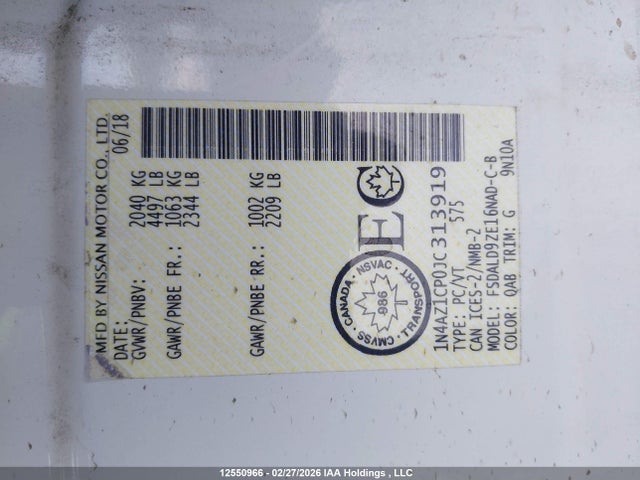 1N4AZ1CP0JC313919 Nissan Leaf S/sv/sl