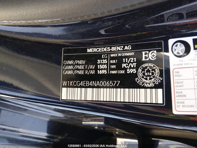 W1KCG4EB4NA006577 Mercedes-Benz Mercedes-Benz