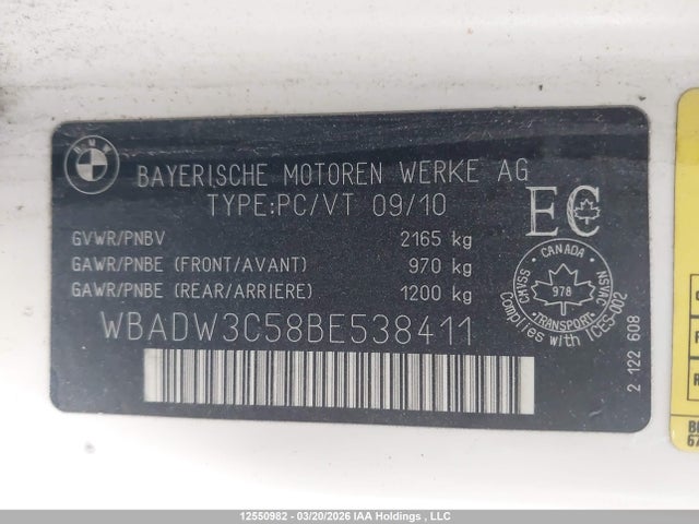 2011 Bmw 328 I მანქანა იყიდება აუქციონზე, vin: WBADW3C58BE538411, აუქციონის ნომერი: 12550982