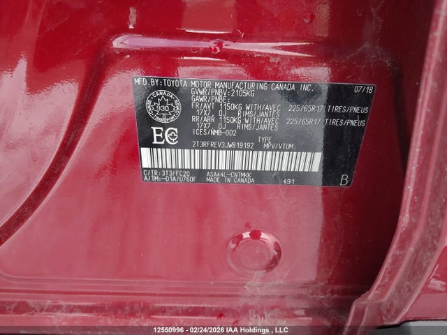 Aukcja sprzedaży 2018 Toyota Rav4 Xle, vin: 2T3RFREV3JW819192, numer aukcji: 12550996