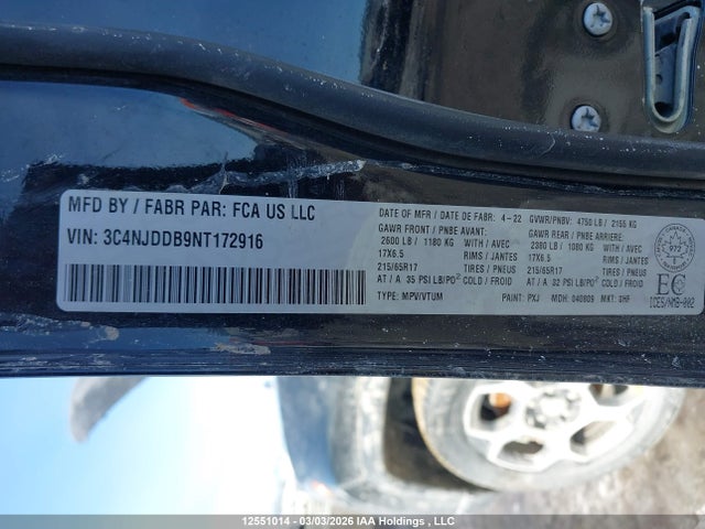 Aukcja sprzedaży 2022 Jeep Compass Trailhawk, vin: 3C4NJDDB9NT172916, numer aukcji: 12551014