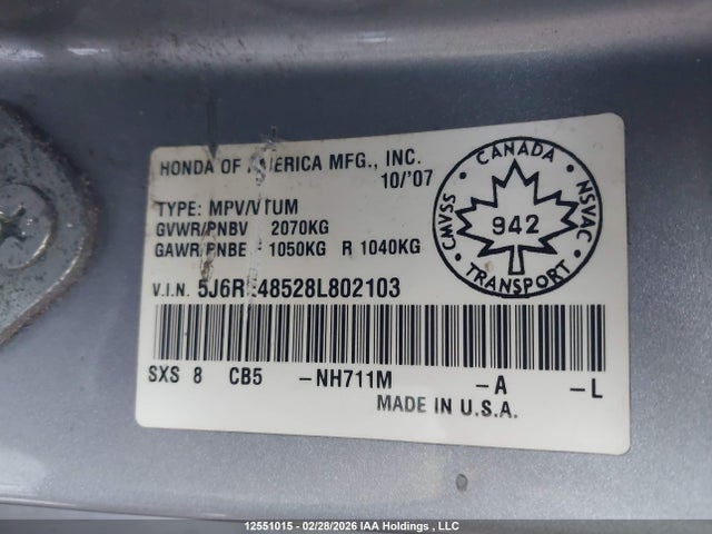 Продаж на аукціоні авто 2008 Honda Cr-v, vin: 5J6RE48528L802103, номер лоту: 12551015