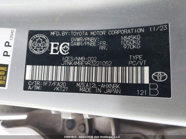 JTNK4MBE9R3221052 Toyota Corolla
