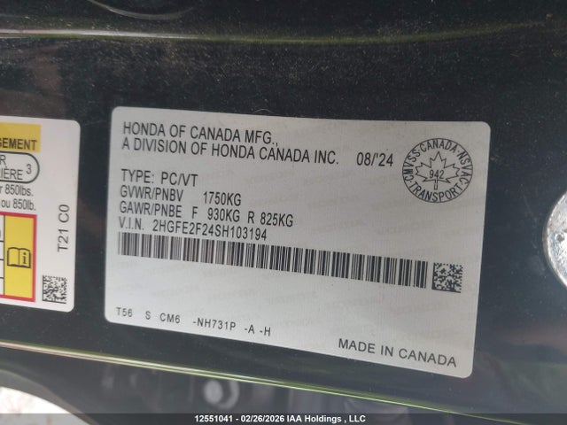 2HGFE2F24SH103194 Honda Civic Lx