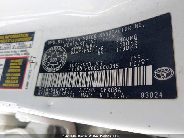 Aukcja sprzedaży 2012 Toyota Camry, vin: 4T1BD1FK8CU060015, numer aukcji: 12551044