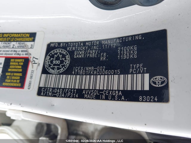 Aukcja sprzedaży 2012 Toyota Camry, vin: 4T1BD1FK8CU060015, numer aukcji: 12551044