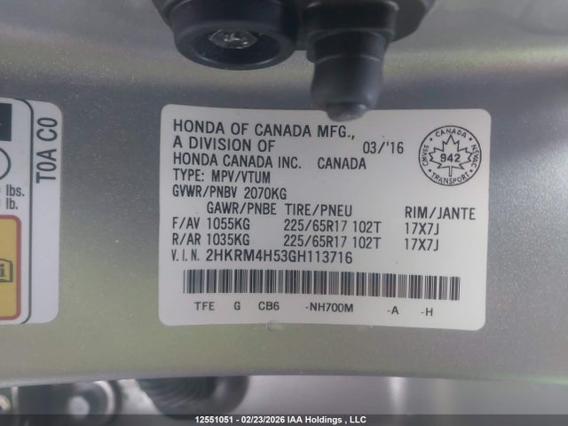 2HKRM4H53GH113716 Honda CR-V EX