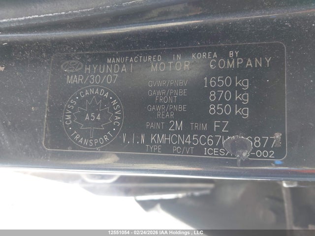 Продажа на аукционе авто 2007 Hyundai Accent Gls, vin: KMHCN45C67U146877, номер лота: 12551054